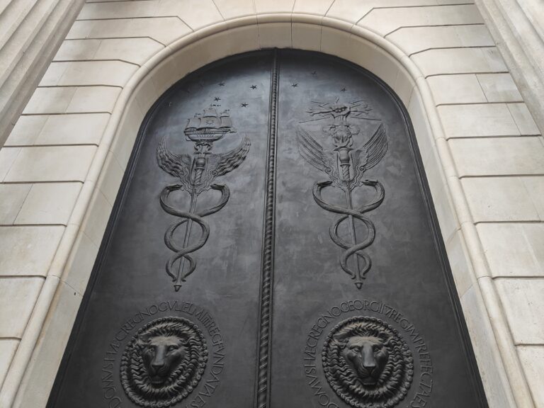 Temple like doors of the Bank of England